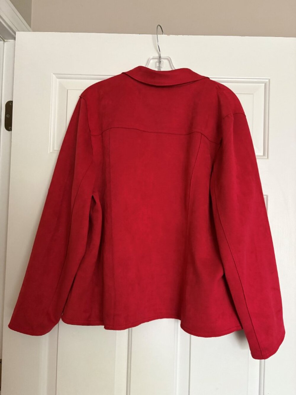 Philosophy Red Faux Suede Jacket Size 2X Open Front Zip Pocket - Picture 3 of 5